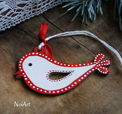 Vianočná ozdoba vtáčik folk červená