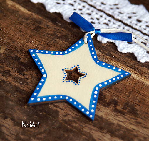 Vianočná dekorácia hviezda folk modrá