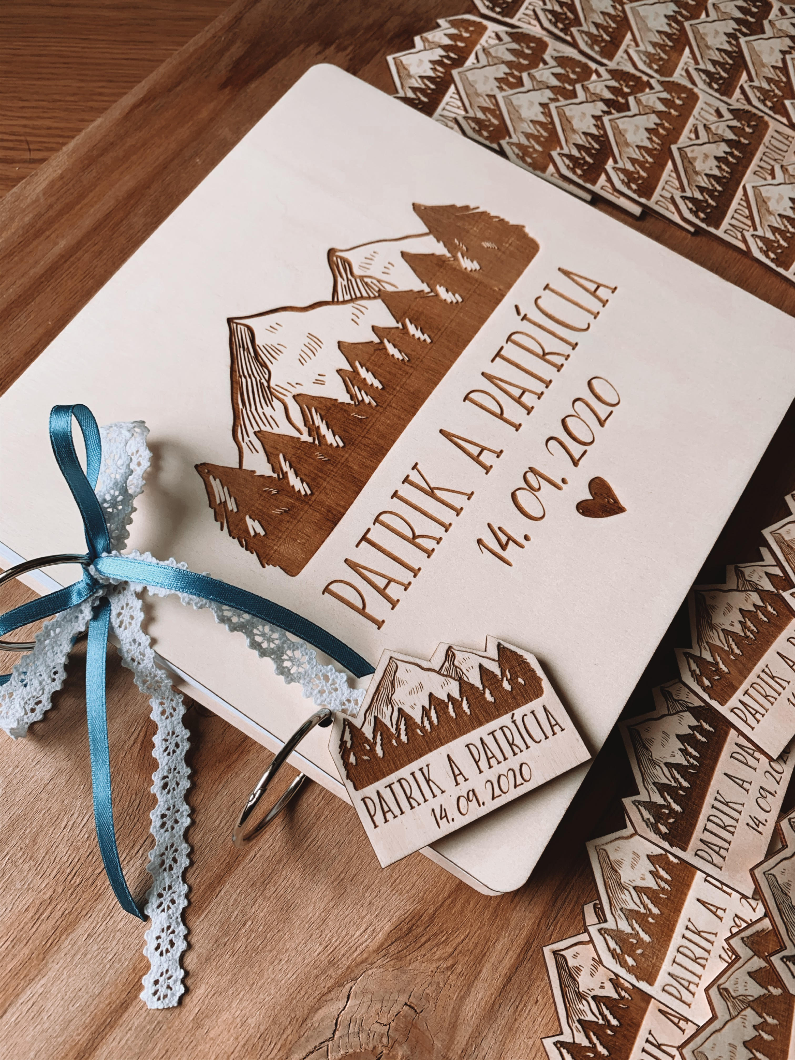 Svadobná kniha hostí, drevený fotoalbum - Hory