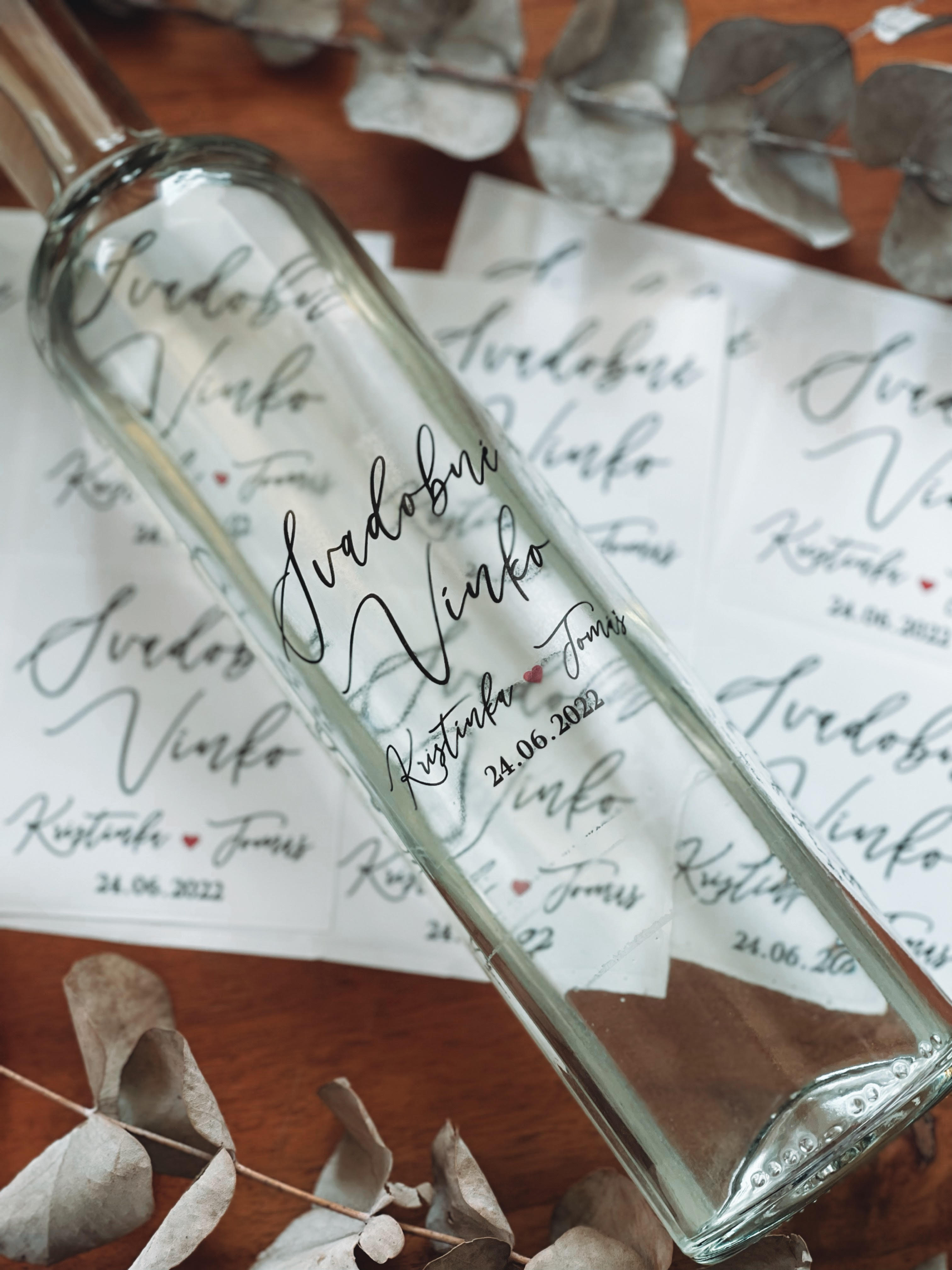 Nálepky na svadobné fľaše transparentné 1