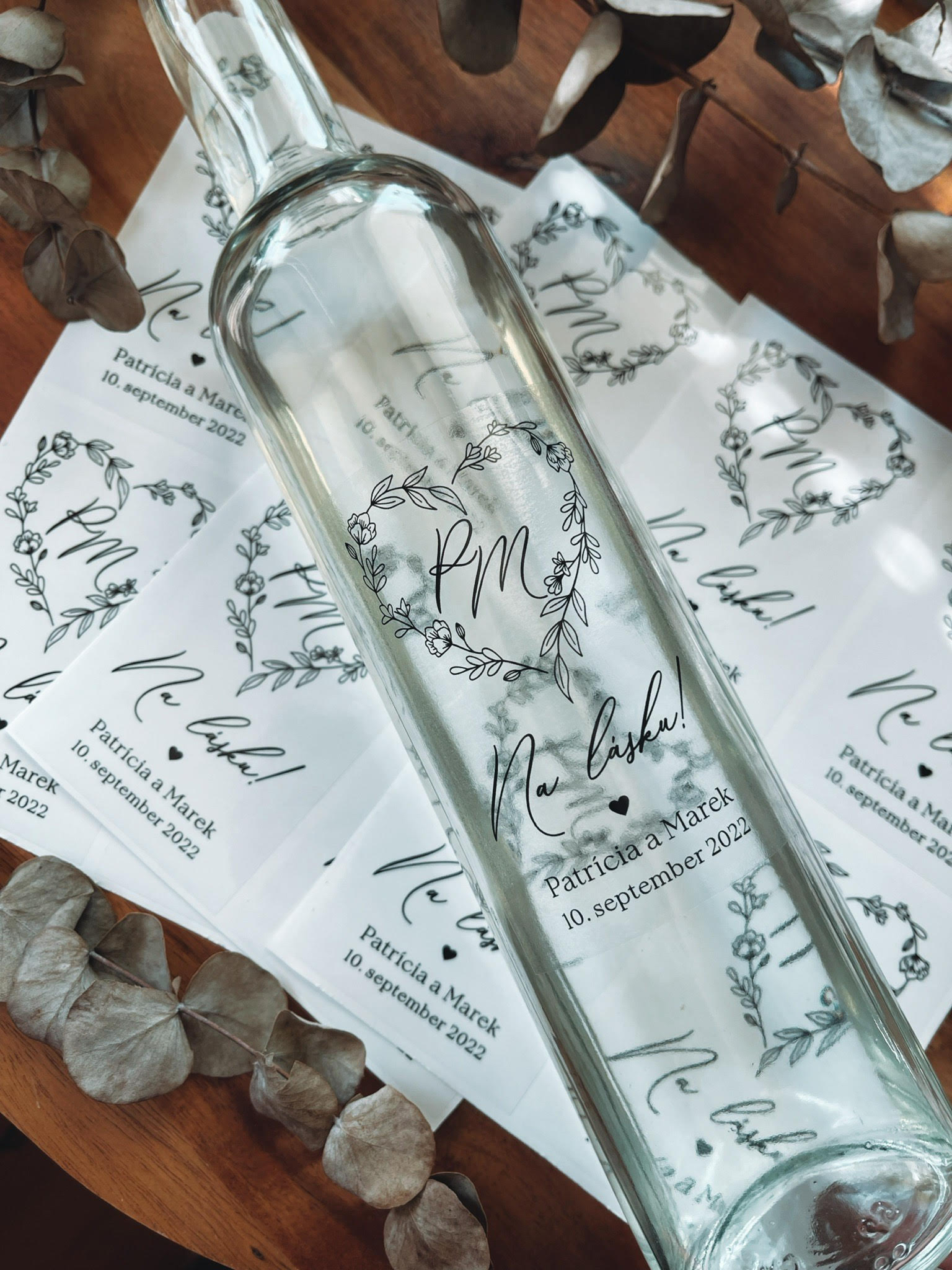 Nálepky na svadobné fľaše transparentné 54