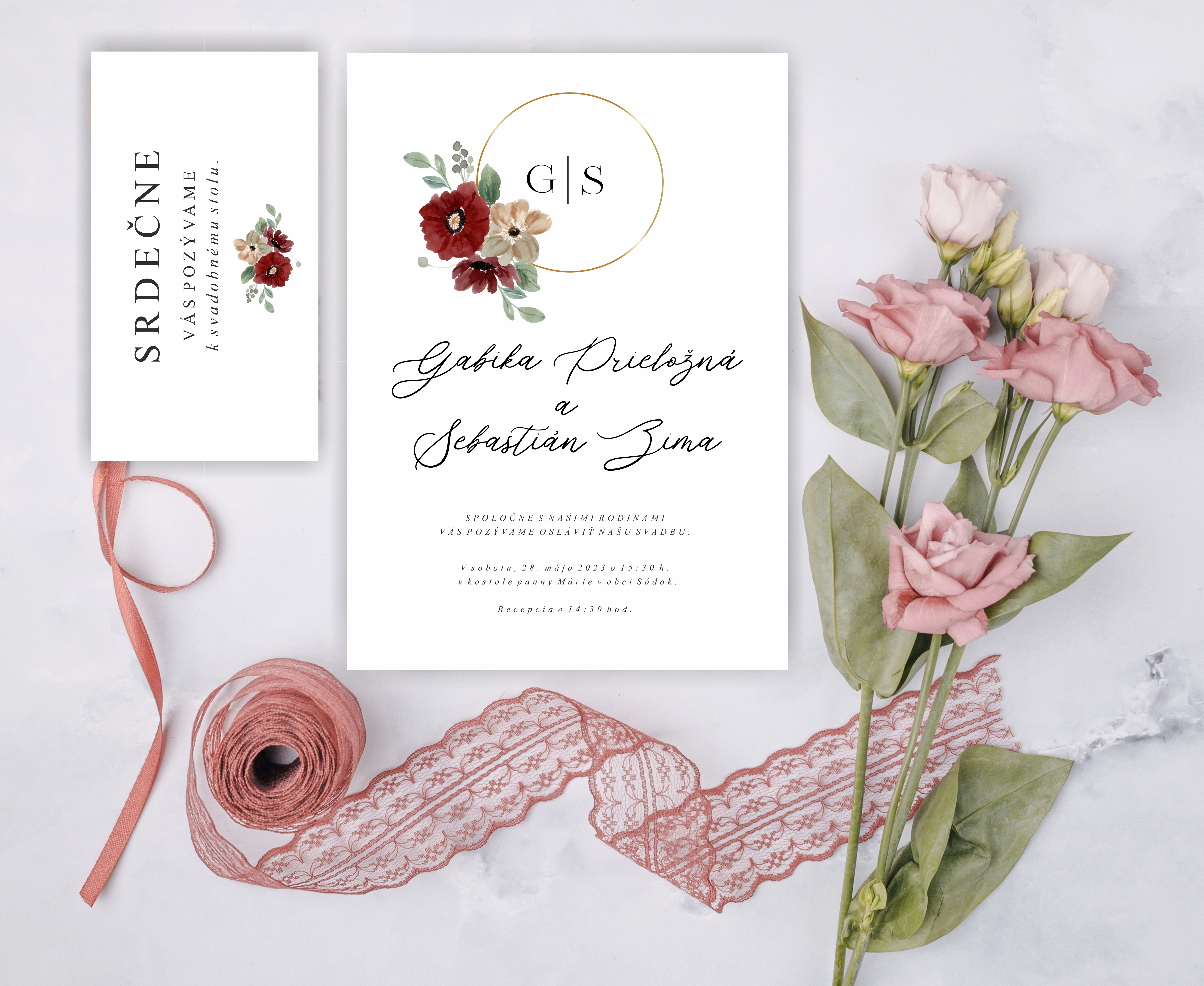 Svadobné oznámenie 192 burgundy kvety