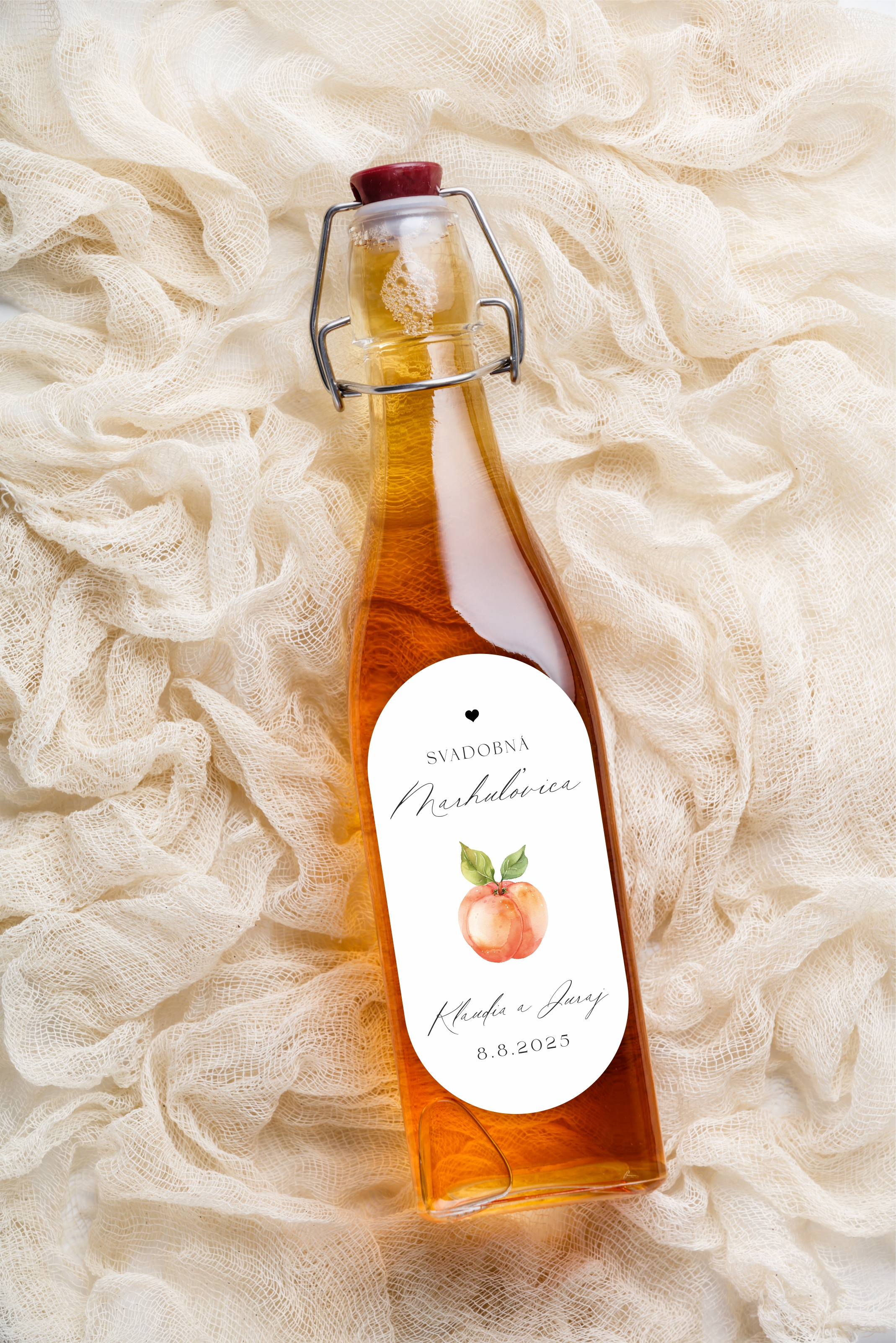 Nálepky oválne na svadobnú pálenku 291 ilustrácia marhuľa