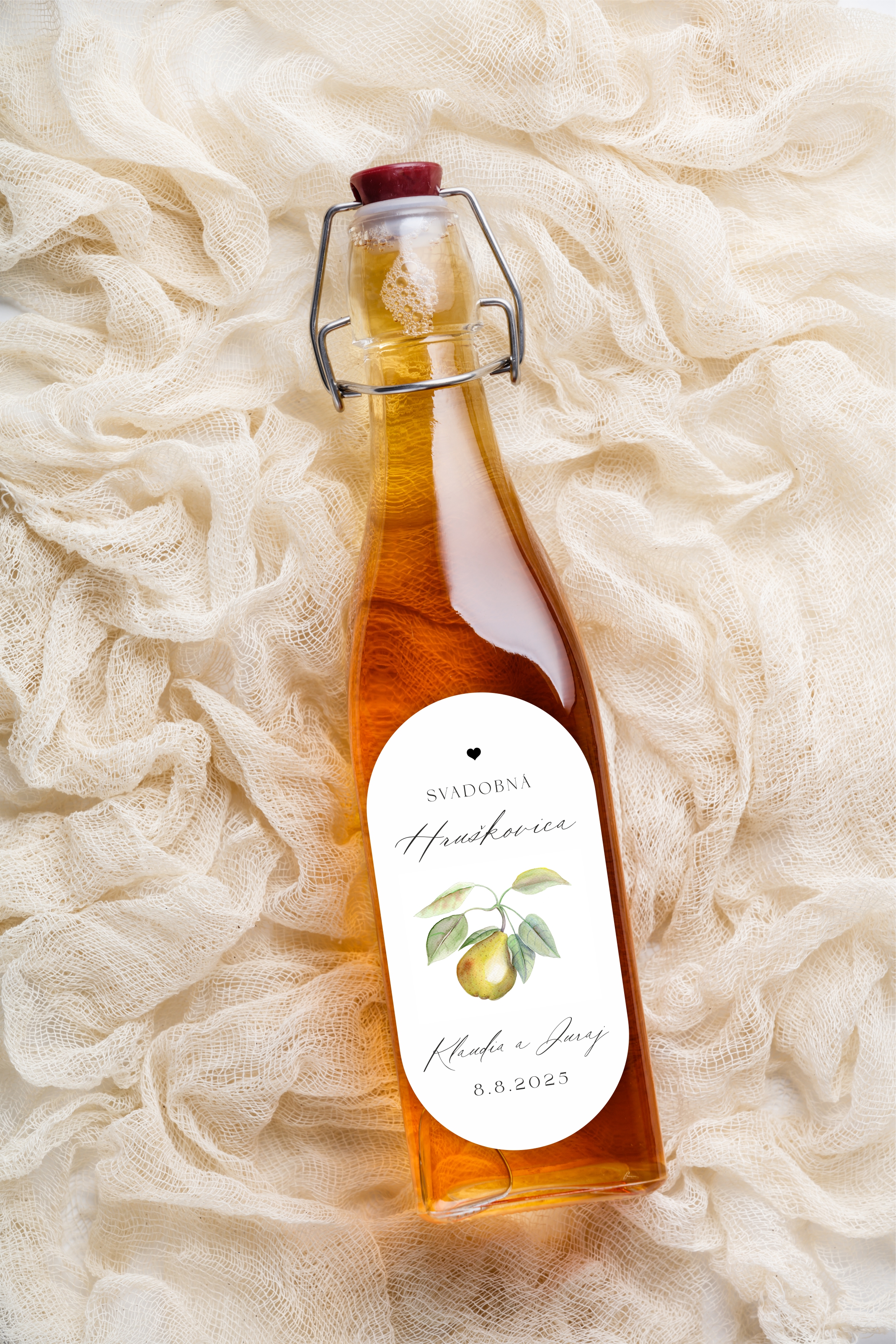 Nálepky oválne na svadobnú pálenku 292 ilustrácia hruška