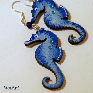 Náušnice morský koník modrý